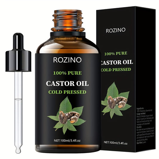 ROZINO Нерафинирано рициново масло, студено пресовано за коса, мигли, вежди, грижа за кожата и ноктите, хипоалергенно, всички типове кожа, унисекс-за възрастни, изсушаващ ефект, съставка за грижа за кожата