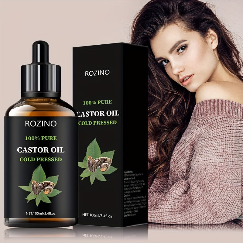 ROZINO Нерафинирано рициново масло, студено пресовано за коса, мигли, вежди, грижа за кожата и ноктите, хипоалергенно, всички типове кожа, унисекс-за възрастни, изсушаващ ефект, съставка за грижа за кожата
