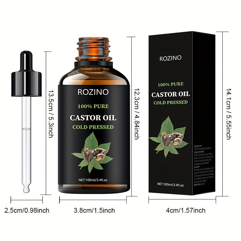 ROZINO Нерафинирано рициново масло, студено пресовано за коса, мигли, вежди, грижа за кожата и ноктите, хипоалергенно, всички типове кожа, унисекс-за възрастни, изсушаващ ефект, съставка за грижа за кожата